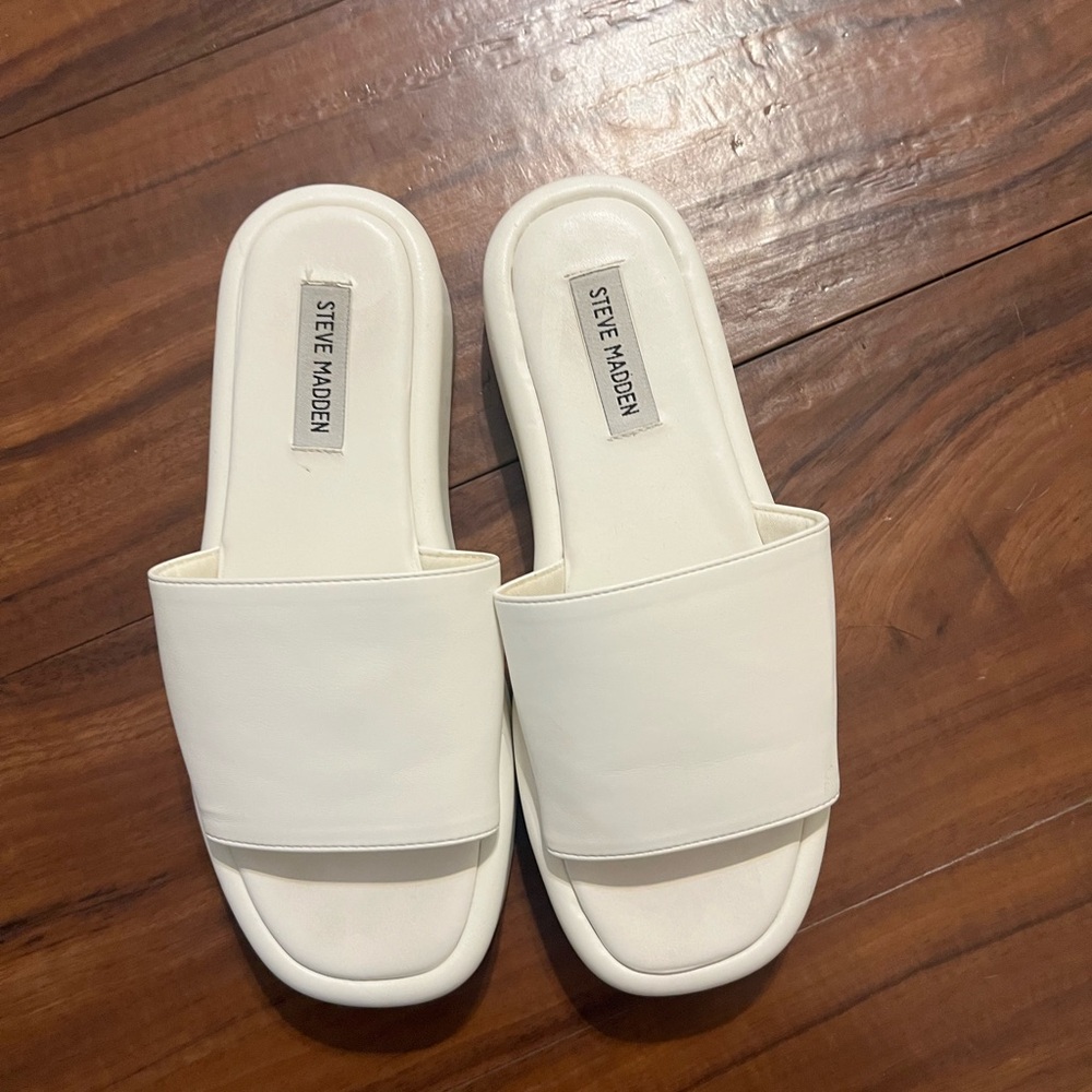 Steve Madden Ivory Platform Slide Sandals
